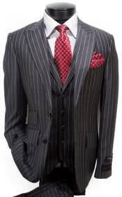  Mens Slim Fit 3pc Suit - Grey Pin Stripe
