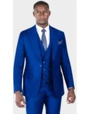  Mens One Button Single Breasted Peak Lapel Double Breasted Vest Ticket Pocket Suit Royal Blue
