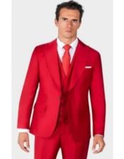  Mens One Button Single Breasted Peak Lapel Double Breasted Vest Ticket Pocket Suit Red