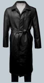  Black Vegan Leather Trench Coat -
