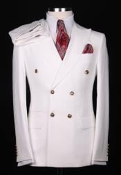  Slim Fitted Cut Mens Double Breasted Blazer - White Double Breasted Sport