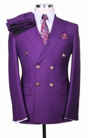  Slim Fitted Cut Mens Double Breasted Blazer - Purple Double Breasted Sport
