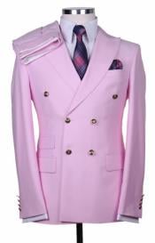  Slim Fitted Cut Mens Double Breasted Blazer - Light Pink Double Breasted