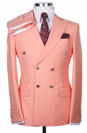  Slim Fitted Cut Mens Double Breasted Blazer - Light Orange Double Breasted Sport Coat