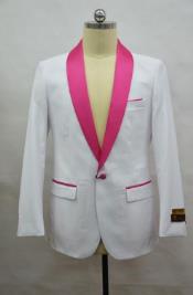  White and Pink Dinner Jacket - Pink Mens Blazer