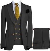  Mens 3-Piece Suit Notch Lapel Black