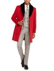  Mens Carcoat - Wool and and Coat With Fur Collar + Red