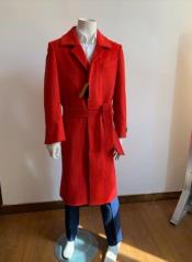  Red Trench Coat - Long Red Coat - Mens Red Peacoat - Mens Red Overcoat - Fabric
