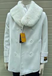  Mens Pea coats With Fur Collar - White Peacoats