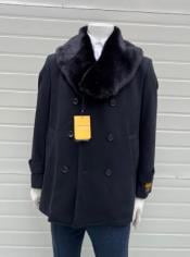  Mens Pea coats With Fur Collar - Wool Black Peacoats