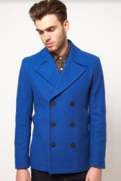  Mens Royal Blue Peacoat - Wool Short Coat