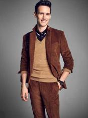  Mens 2 Buttons Style CORDUROY SUIT ( Blazer Sportcoat + Slacks) Brown