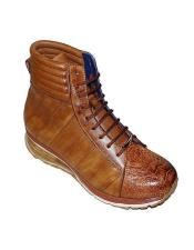  Genuine Ostrich and Calf Leather Sneakers Antique Brandy