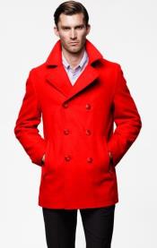  Mens Double Breasted Full Length Wool Coat Red Overcoat
