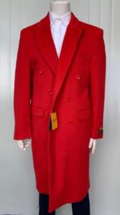  Mens Double Breasted Wool Fabric Coat Red Overcoat