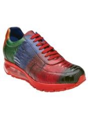  Belvedere GEORGE Genuine Ostrich Sneakers Multi-color Hand Painted