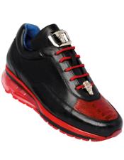  Belvedere FLASH Genuine Ostrich and Soft Italian Calf Sneakers Black ~ Red