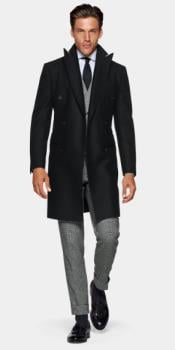  Double Breasted Overcoat - Black 3/4 Length Car Coat