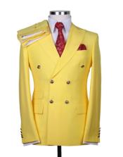  Yellow Double Breasted Blazer With Gold Buttons - Sport Coat
