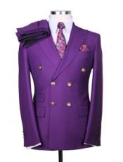  Purple Double Breasted Blazer With Gold Buttons - Sport Coat