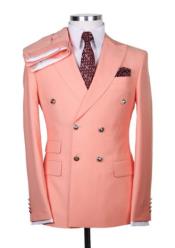  Peach Double Breasted Blazer With Gold Buttons - Sport Coat