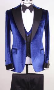  Midnight Blue Tuxedo Suit -  Velvet Suits - 3 Pieces Suits