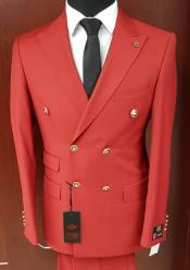  Mens 2 Button Double Breasted Suit Red