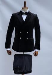  Mens Velvet Suit - Slim Fit Double Breasted Suit Blazer and Pants