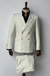  Slim Fitted Cut Double Breasted Suit With Gold Buttons Flat Front Pants