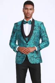  Mens Turquoise Tuxedo With Floral Pattern Four Piece Set