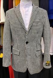  Houndstooth Blazer - 100% Wool Houndstooth Sport Coat - Black and White