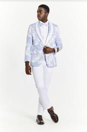  Big And Tall Suit For Men - Jacket + Pants + Bowtie + Pants - White and Blue