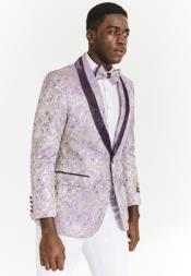  Big And Tall Suit For Men - Jacket + Pants + Bowtie + Pants - White and Lavender