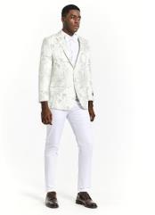  Big And Tall Suit For Men - Jacket + Pants + Bowtie + Pants - White and Silver