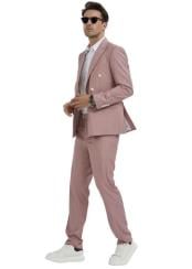  Pink Double Breasted Suit - Coral Blush Color - Pinstripe Suit