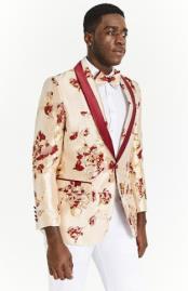  Style#-B6362 Mens Burgundy Blazer - Maroon Paisley Sport Coat - Floral Flower Jacket With Matching Bow Tie
