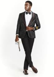  Big And Tall Tuxedo Paisley Tuxedo Sparkling Blazer - Black Floral Sport