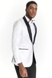  White Dinner Jacket - White Paisley Blazer - White Sportcoat With Bowtie