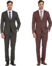  Burgundy Plaid Suit - Burgundy Windowpane Suit - 2 Button Suit