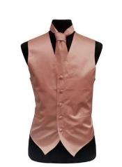 Mens Rose Gold Satin Vest and Necktie Set