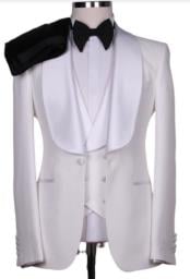  Big Lapel Shawl Collar White Tuxedo Suit With Double Breasted Vest Black Pants
