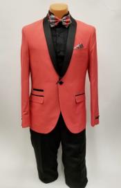  Mens Coral Suits - Prom Suits - Orangish Pink Color - Slim