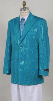  Turquoise Mens Shiny Blazer - Aqua Blue Sparkly Sport Coat