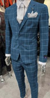  Mens Big Plaid Suits - Windowpane Suit - French Blue