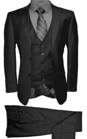  Mens Vested Modern Fit Suit Black