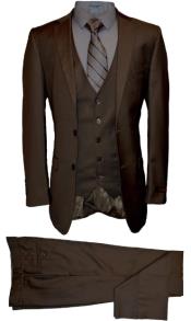 Mens Vested Modern Fit Suit Brown
