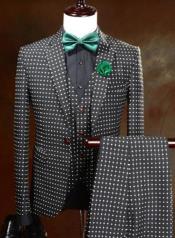  Black And White Dots Vested Suits - Wedding - Groom - Prom