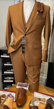  Light Brown Groomsmen Suit - Latte Color Vested 3 Piece Suits