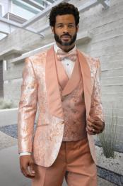  Peach Tuxedo Suit - Pink Tuxedo Suit - Prom Wedding Tuxedo Vested