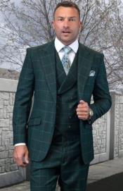  Mens Two Button Peak Lapel Modern Fit Suit Hunter Green